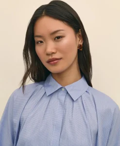 Relaxed Cotton Dobby Shirt With Wide Sleeves