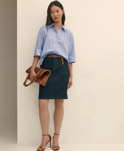 Relaxed Cotton Dobby Shirt With Wide Sleeves