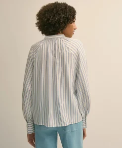 Relaxed Tie-Neck Stripe Peasant Blouse