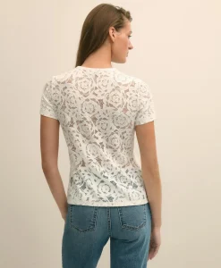 Semi-Sheer Short-Sleeve Top in Floral Lace