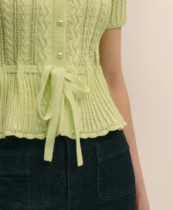 Short-Sleeve Pointelle Peplum Cardigan