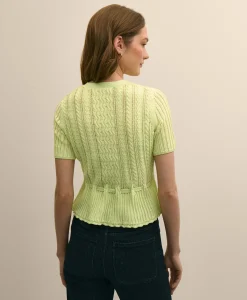 Short-Sleeve Pointelle Peplum Cardigan