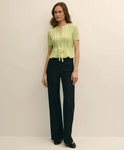 Short-Sleeve Pointelle Peplum Cardigan