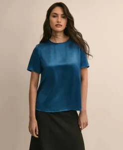 Short-Sleeve Top in Washable Silk Charmeuse