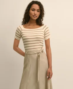 Silk Blend Ballet Neck Stripe Sweater