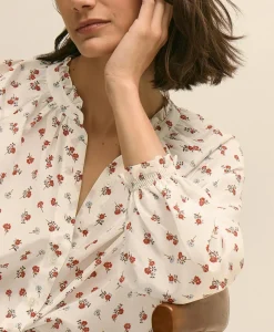 Silk-Cotton Floral Print Blouse