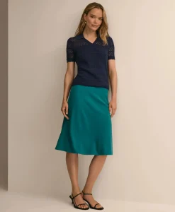 Silk-Cotton Short-Sleeve Johnny Collar Pointelle Sweater