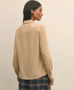 Silk Crepe Notch-Collar Blouse