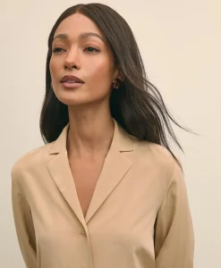 Silk Crepe Notch-Collar Blouse