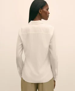 Silk Crepe Notch-Collar Blouse
