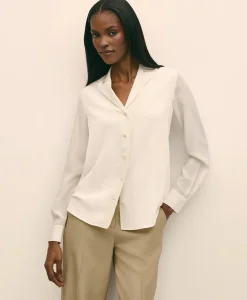 Silk Crepe Notch-Collar Blouse