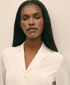 Silk Crepe Notch-Collar Blouse