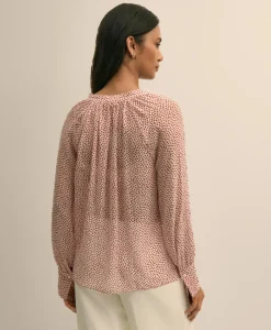 Silk Georgette Heart-Motif Peasant Blouse