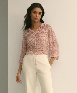 Silk Georgette Heart-Motif Peasant Blouse