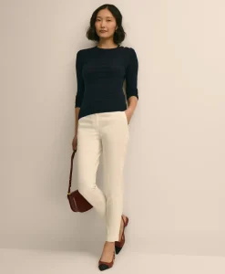 Silk-Viscose Shadow Stripe Heart-Button Sweater