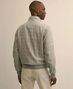 Silk-Wool Glen Plaid Bomber Jacket