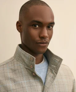 Silk-Wool Glen Plaid Bomber Jacket