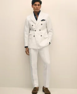 Slim Fit Cotton-Linen Herringbone Double-Breasted Suit Jacket