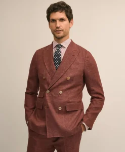 Slim Fit Linen Double-Breasted Suit Jacket