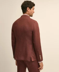 Slim Fit Linen Double-Breasted Suit Jacket
