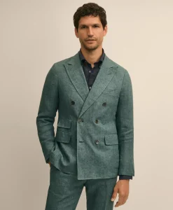 Slim Fit Linen Double-Breasted Suit Jacket