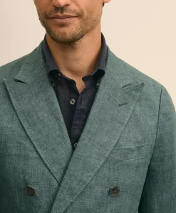 Slim Fit Linen Double-Breasted Suit Jacket