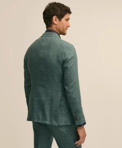 Slim Fit Linen Double-Breasted Suit Jacket