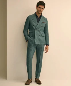 Slim Fit Linen Double-Breasted Suit Jacket