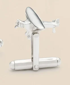 Sterling Silver Rhodium-PlatedAirplane Cufflinks