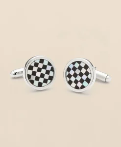 Sterling Silver Rhodium-Plated Checkerboard Cufflinks