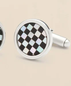 Sterling Silver Rhodium-Plated Checkerboard Cufflinks