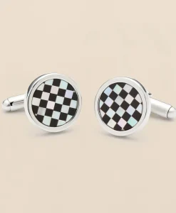 Sterling Silver Rhodium-Plated Checkerboard Cufflinks