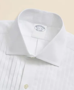 Stretch Cotton Broadcloth English Collar, 10-Pleat Tuxedo Shirt