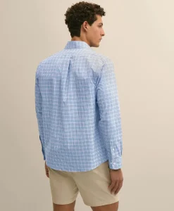Stretch Cotton Non-Iron Broadcloth Polo Button-Down Collar, Multi-Check Sport Shirt