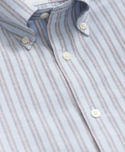Stretch Cotton Non-Iron Oxford Polo Button Down Collar, Striped Shirt