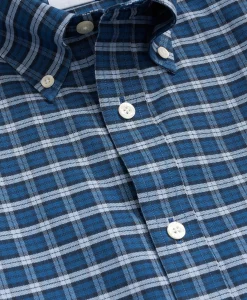 Stretch Cotton Non-Iron Oxford Polo Button Down Collar, Mini Tartan Shirt