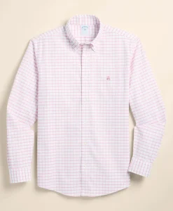 Stretch Cotton Non-Iron Oxford Polo Button Down, Windowpane Sport Shirt