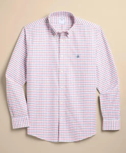 Stretch Cotton Non-Iron Oxford Polo Button Down, Windowpane Sport Shirt