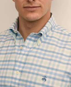 Stretch Cotton Non-Iron Oxford Polo Button Down, Plaid Sport Shirt