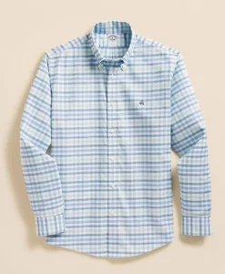 Stretch Cotton Non-Iron Oxford Polo Button Down, Plaid Sport Shirt