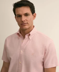 Stretch Cotton Non-iron Oxford Polo Button Down, Short Sleeve Sport Shirt