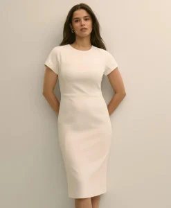 Stretch Crepe Short-Sleeve Sheath Dress