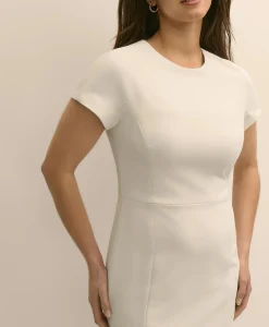 Stretch Crepe Short-Sleeve Sheath Dress