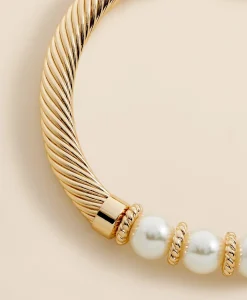 Stretch Faux-Pearl Bracelet with Gold-Plated Rope Detail