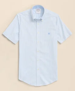 Stretch Non-Iron Oxford Button-Down Collar, Bengal Stripe Short- Sleeve Sport Shirt