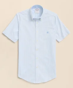 Stretch Non-Iron Oxford Button-Down Collar, Bengal Stripe Short- Sleeve Sport Shirt