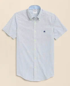 Stretch Non-Iron Oxford Button-Down Collar, Bengal Stripe Short- Sleeve Sport Shirt