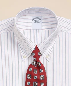 Stretch Supima® Cotton Non-Iron Broadcloth Button Down Collar, Striped Dress Shirt