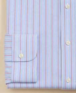 Stretch Supima® Cotton Non-Iron Broadcloth Button Down Collar Striped Dress Shirt