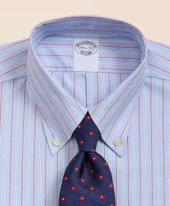 Stretch Supima® Cotton Non-Iron Broadcloth Button Down Collar Striped Dress Shirt
